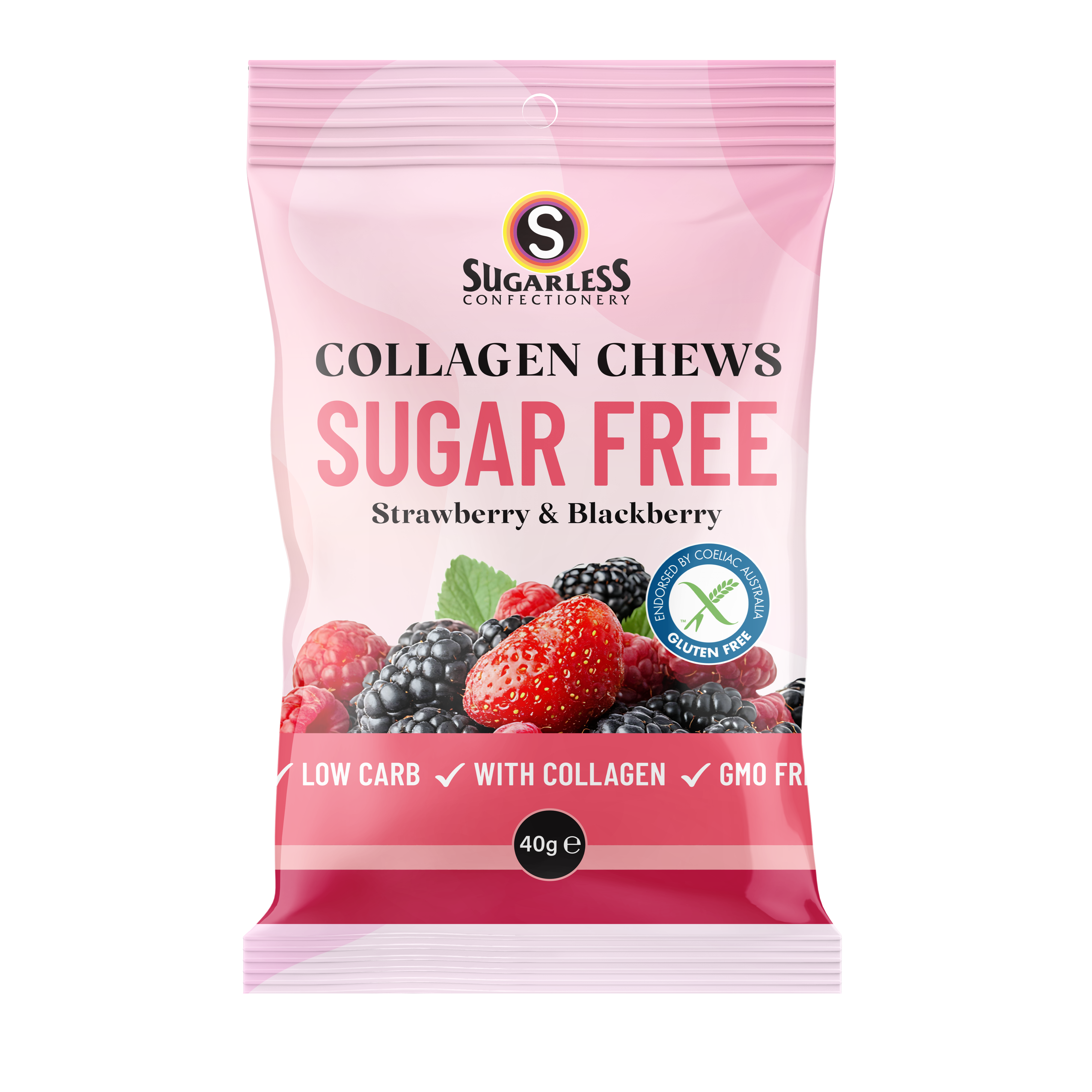 Collagen Strawberry & Blackberry Chews 40g enlarged
